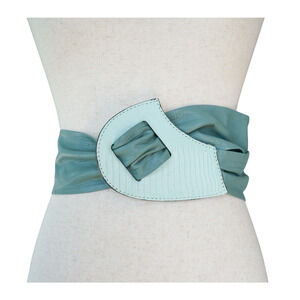 VTG 80s Wide Reptile Embossed Leather Cinch Waist Belt Retro Statement Festival